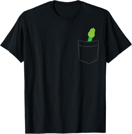 Black t-shirt with a green graphic on a pocket against a white background